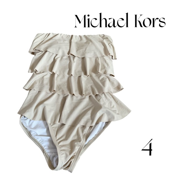 Michael Kors Other - Michael Kors Layered Ruffle high cut strapless Swimsuit in Cream Tan size 4